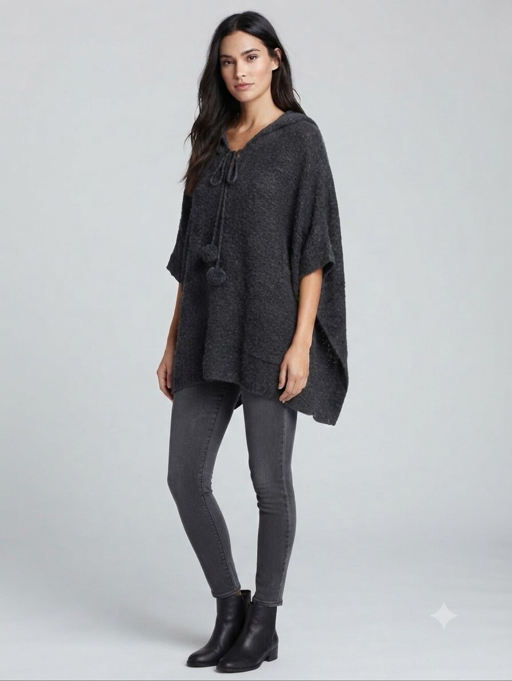 BCBGMaxAzria Charcoal Grey Wool Blend Hooded Poncho Sweater Size Medium